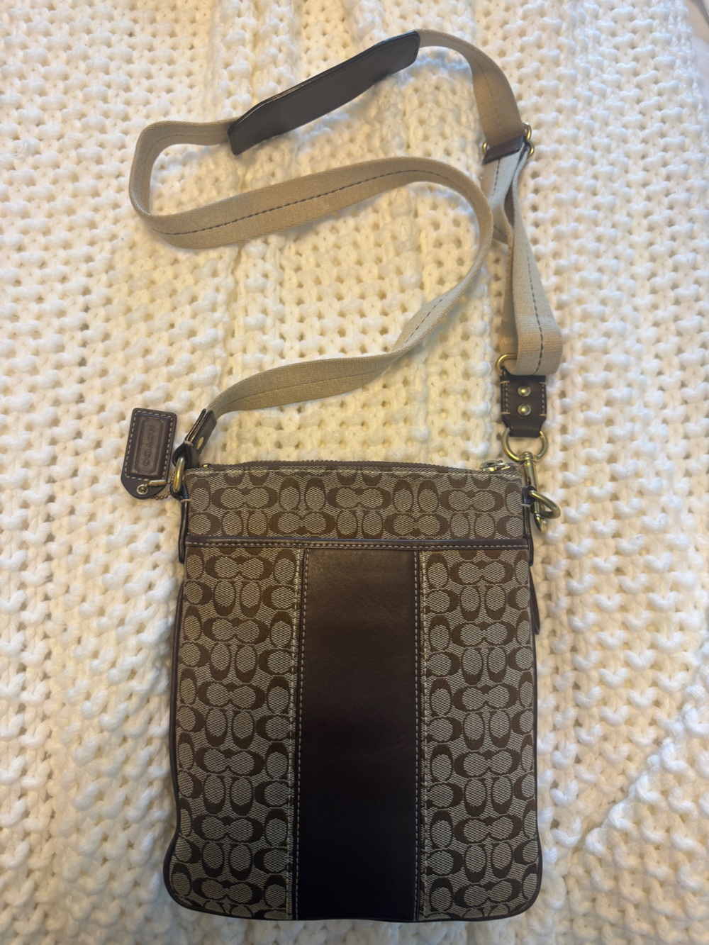 Vintage Coach Signature Canvas & Leather Brown Crossbody Bag